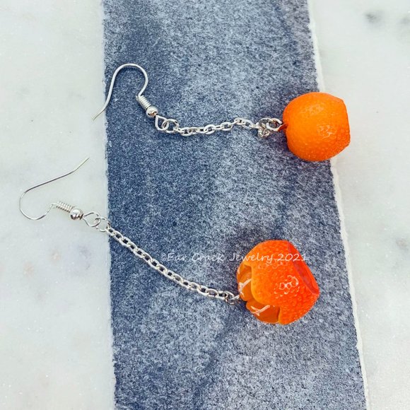 Orange Fruit Dangle Earrings - Picture 7 of 8
